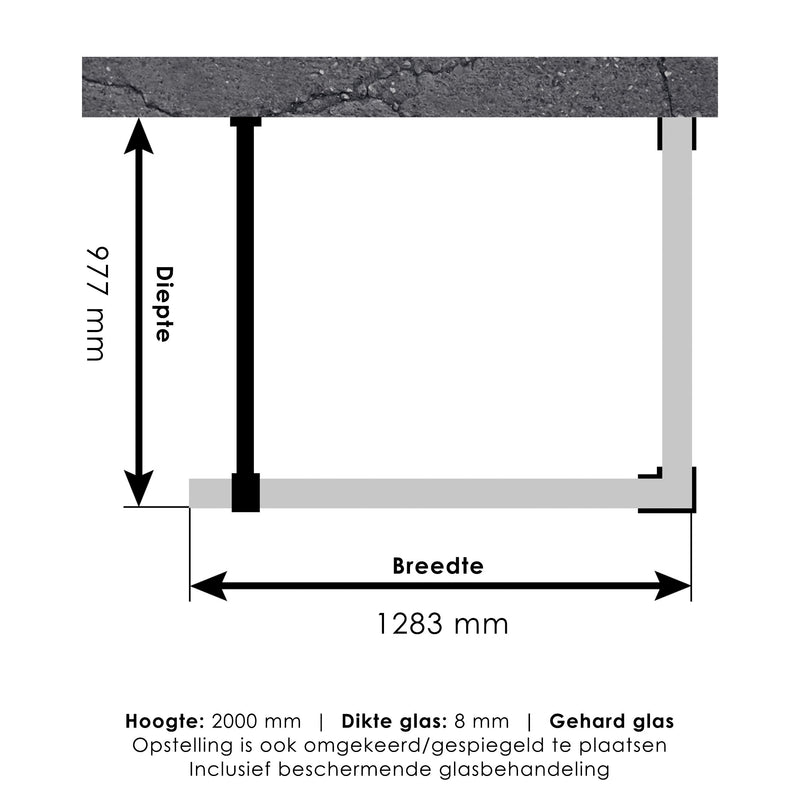 Elysion inloopdouche reversed mat zwart complete set profielloos