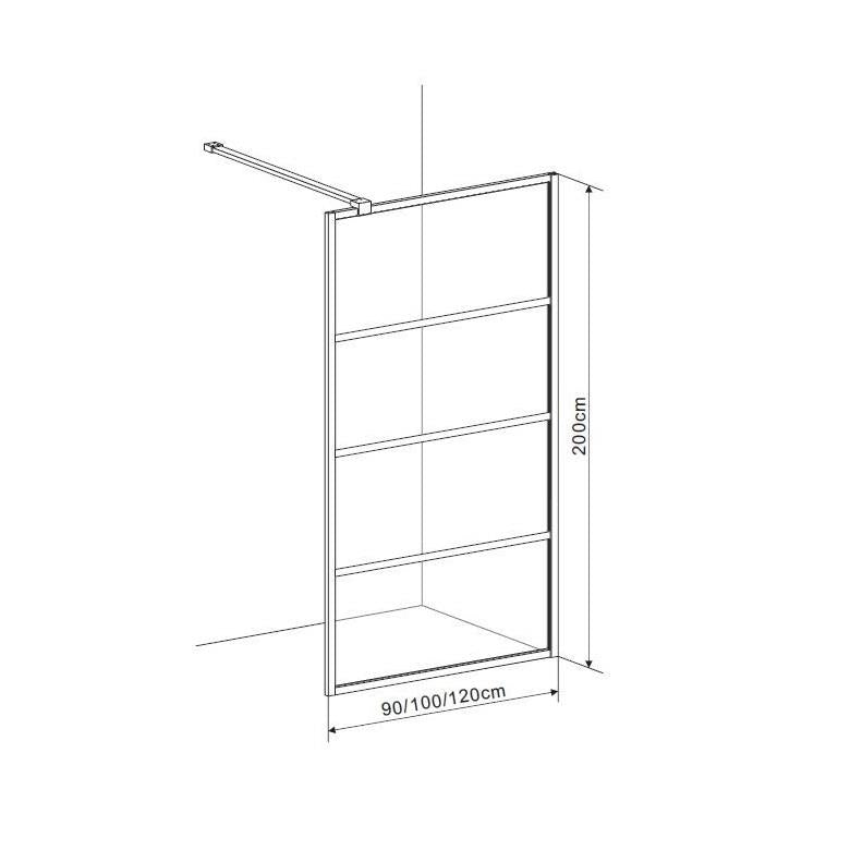 Douchewand Mila 90x200cm Helder Glas Mat Zwart Raster