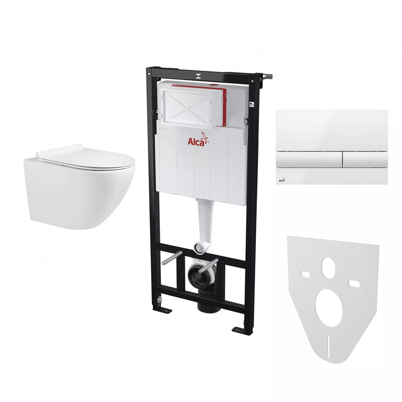 Toiletset wit Fabriecio toilet+ inbouw reservoir+ zitting + Bedieningsplaat