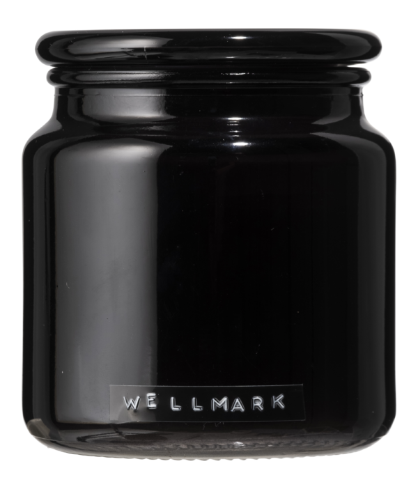 Wellmark grote geurkaars frisse linnen zwart glas 'let's get cozy'.