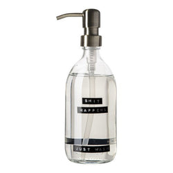 Wellmark handzeep frisse linnen helder glas messing pomp 250ml 'shit happens just wash'.