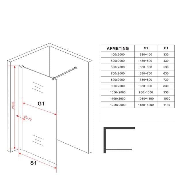 Inloopdouche Luca 110x200cm Antikalk Helder Glas Chroom