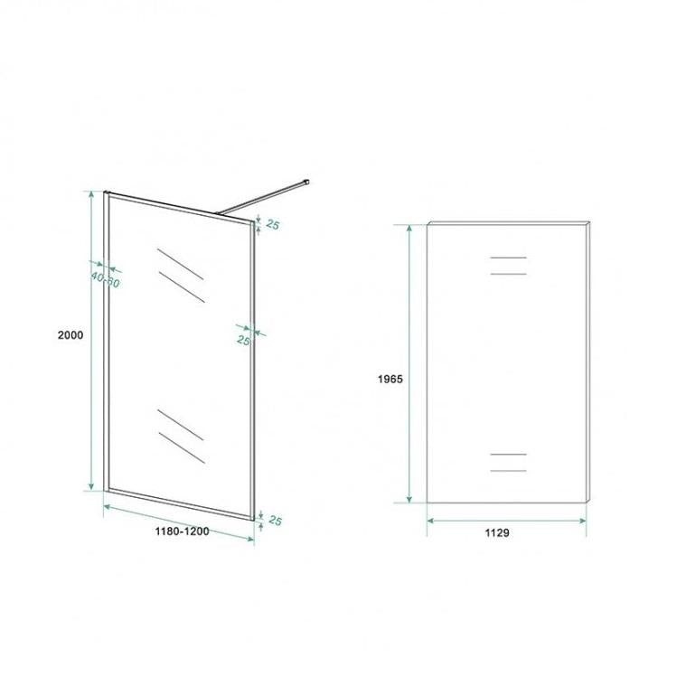 Inloopdouche Olivia 120x200cm Helder Glas Mat Zwart Raamwerk