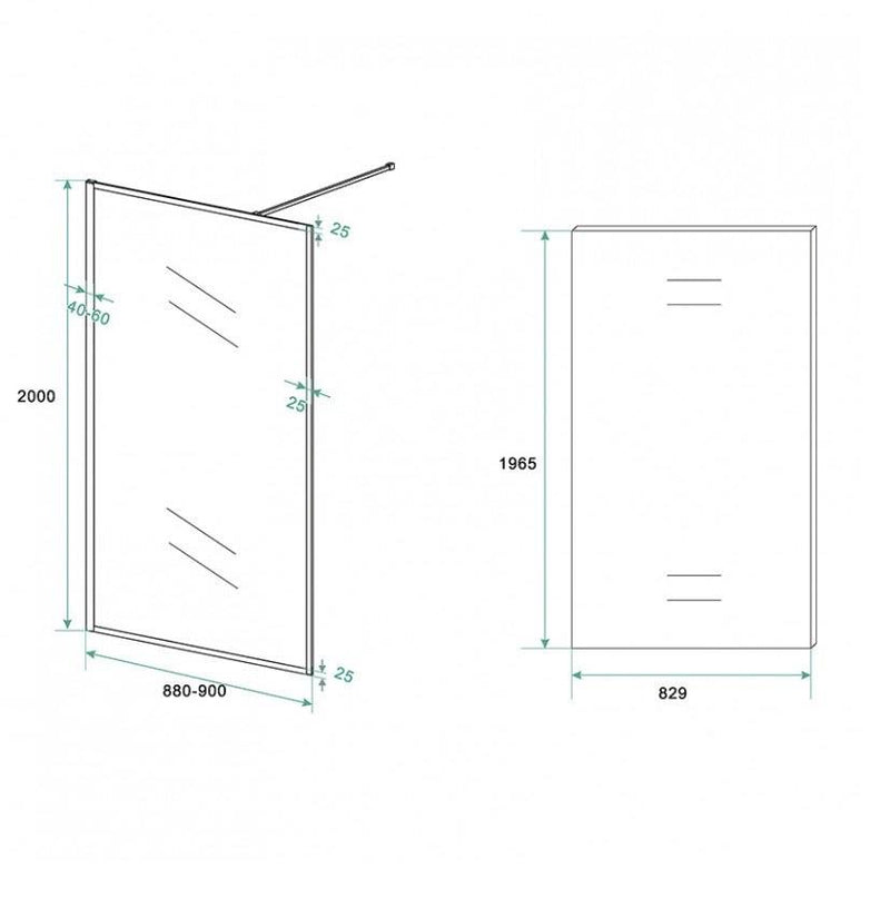 Inloopdouche Olivia 90x200cm Helder Glas Mat Zwart Raamwerk