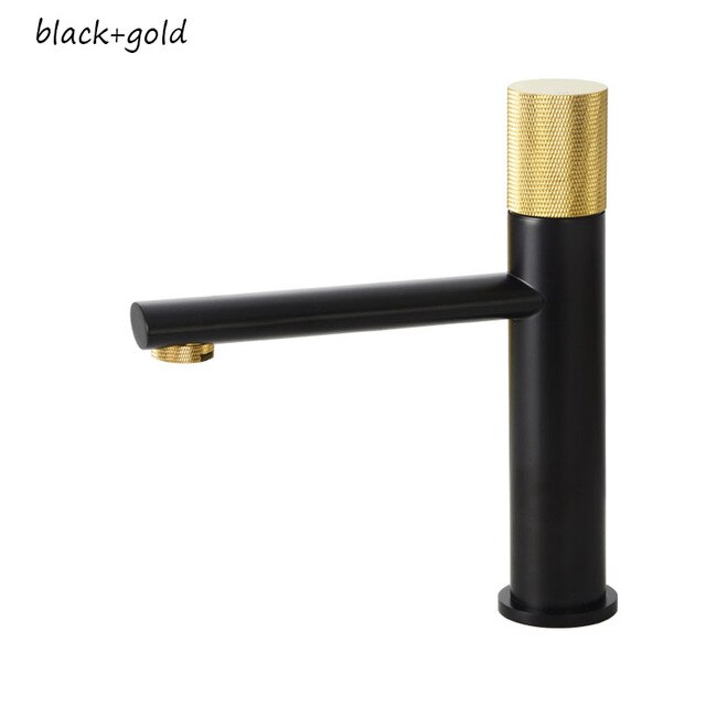 Knurling Handle Bathroom Sink Faucet Solid Brass Basin Faucet Cold and Hot Water Mixer Tap Deck Mounted Black/Brushed gold/Grey